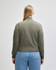 A women's full-zip jacket in olive green, featuring a solid design and a logo on the back.