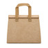 A tan cooler bag with a flat design and two woven handles, featuring a simple and minimalist look.