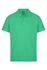 A green polo shirt with a collar and three buttons, featuring a logo in the neck area.