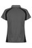 A grey polo shirt with black accents and a branding logo, featuring a classic collar and short sleeves.