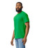A green midweight T-shirt worn by a man, featuring a crew neck and short sleeves, with a logo on it.