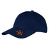 A navy cap with a curved brim and a circular logo on the front. It features a structured design.