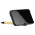 A black phone holder with a bamboo pen attached, featuring a sleek design and a logo on the holder.