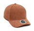 A brown cord cap with a curved brim and a circular logo on the front.