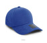 A royal blue cap made from cotton and spandex, featuring a logo on the front.