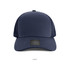 A navy cap featuring a cotton and mesh design and includes a logo on the front.