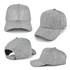 A grey cap in various angles, featuring a textured fabric and an adjustable strap at the back. It has a logo.