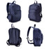 A navy blue backpack featuring multiple compartments, padded shoulder straps, and side pockets. It has a logo on it.