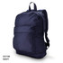 A navy backpack with a front pocket, adjustable straps, and a logo.