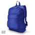 A royal blue backpack with a front pocket, featuring shoulder straps and a logo on the side.