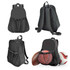 A black backpack with adjustable straps and mesh pockets, surrounded by a football, basketball, and soccer ball.