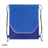 A royal blue drawstring bag with a contrasting purple base and white piping, featuring black drawstrings.