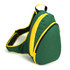 A green and yellow slingpack with a single strap and a zippered pocket, featuring a logo.