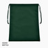 A drawstring bag in dark green, featuring a simple design and a logo. Suitable for various carrying needs.