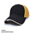 A black and gold cap featuring a textured mesh back and a curved brim. The cap has a logo on the front.