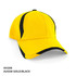 A yellow and black cap featuring a logo, designed for headwear.
