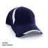 A navy and white cap with a sleek design, featuring a logo on the front.