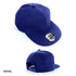 A royal blue cap with a flat brim, featuring a logo on the front and an adjustable strap at the back.