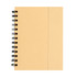 A spiral-bound notebook with a plain, kraft paper cover and a side pocket. The notebook is tan in colour.