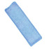 A blue terry cloth headband with a soft texture, featuring a logo or branding.