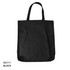 A black canvas tote bag with two straps and a simple design. Features a logo on one side.