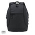 A black Basic Backpack with a front pocket and a logo, featuring adjustable straps and a sturdy zip closure.