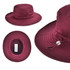 A burgundy polyviscose bucket hat with a wide brim, featuring an adjustable toggle and a logo.