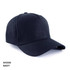 A navy 5-panel cap made of 100% cotton, featuring a solid design and a logo on the front.