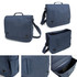 A navy blue laptop bag with a shoulder strap, featuring a main compartment and exterior pockets. Includes branding.