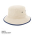 A natural and navy microfibre bucket trim hat featuring ventilation eyelets and a stitched brim.