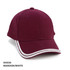 A maroon cap with white double piping and a curved brim, featuring a logo on the front.
