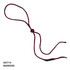 A maroon rope and toggle with a bead, featuring two loose ends for adjustment. It has a logo on the side.