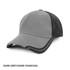 A dark grey and dark charcoal cap featuring a logo on the front.