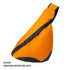 An orange sling pack with black and white accents, featuring a side zip pocket and an adjustable strap.