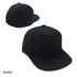 A black cap with a flat brim and a structured design. It features a logo on the front.