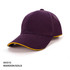 A maroon cap with gold piping, featuring a logo and a curved brim.