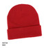 Acrylic beanie in bright red, featuring a folded cuff and a branding logo.
