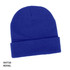 Acrylic beanie in a vibrant royal blue colour with a fold-over cuff and a logo on one side.