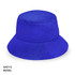 A royal blue bucket hat featuring a wide brim and a logo. Ideal for casual headwear.