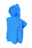 A blue hooded towel with a soft texture, designed for personal use. It features a convenient hood and open sides.