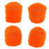 An orange beanie featuring reflective trim, shown from multiple angles. Includes a logo on the design.