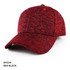 A cap in a red and black marled pattern with a curved brim and a logo. Ideal for headwear.