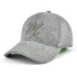 A grey cap with a curved brim and a prominent logo on the front.