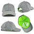 A grey cap featuring a green interior and an adjustable strap at the back, with a branded logo.
