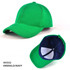 A green cap with a navy interior and a logo. It features a curved brim and a structured crown.