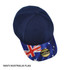 A navy cap featuring the Australian flag on the brim and a logo on the front.