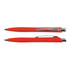 A set of red plastic pens with a silver clip and accents, featuring a sleek design.