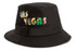 A black Trilby hat featuring a decorative design with the word "Las Vegas" in vibrant colours.