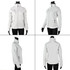A white Vista Jacket displayed from multiple angles, featuring zippered pockets and a high collar, with a logo present.