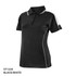 Black and white polo shirt featuring a logo, short sleeves, and sporty design accents.